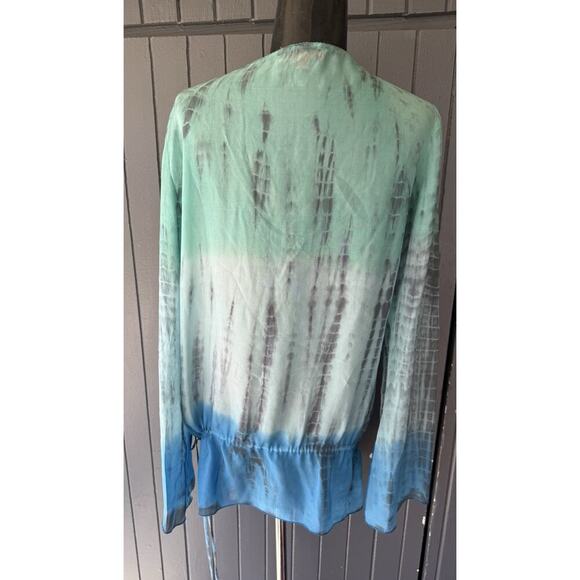 Hale Bob S Cabana Silk Ombre Tie Dye Beaded V-Neck Top Drawstring Waist 37” Bust - Picture 5 of 10